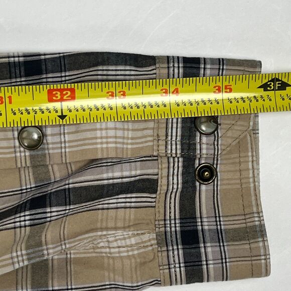 Orvis Trout Bum Sz Mens L Long-Sleeve Snap Western Fishing Shirt Tan Blk Striped - Picture 11 of 14